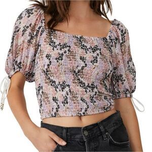 Free People Smocked Cropped Blouse NWT